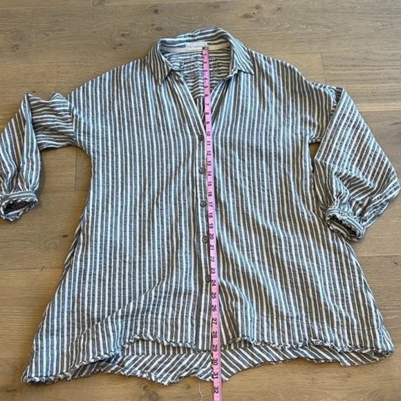 Women’s Striped Linen Blouse Top Cottagecore Coastal Beach Academia Art Teacher - Picture 6 of 10